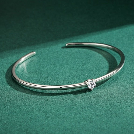 Bracelete Solitário Coração de Zircônia Prata