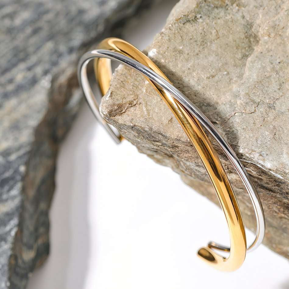 Bracelete Cuff Double Banhado a Ouro 18k